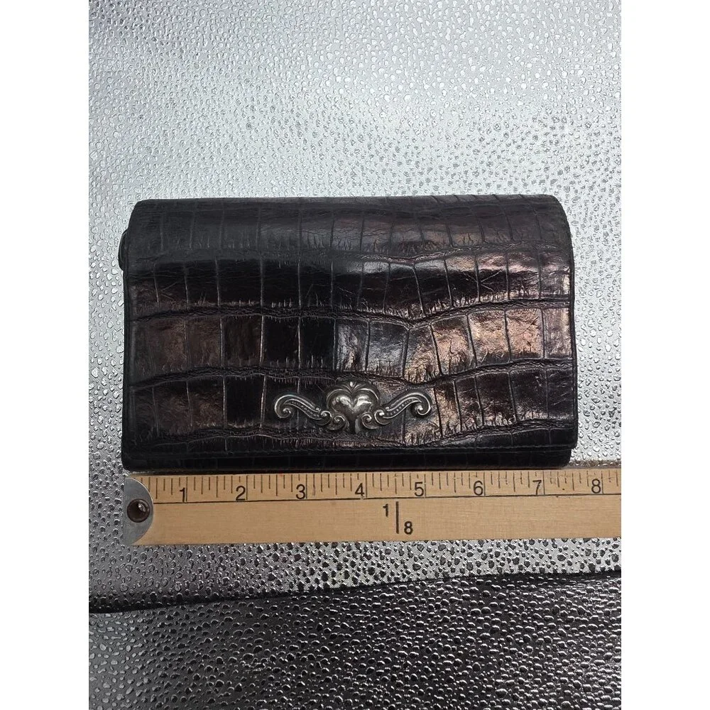 Brighton Black Croc Embossed Leather Wallet‎ With Silver Accent